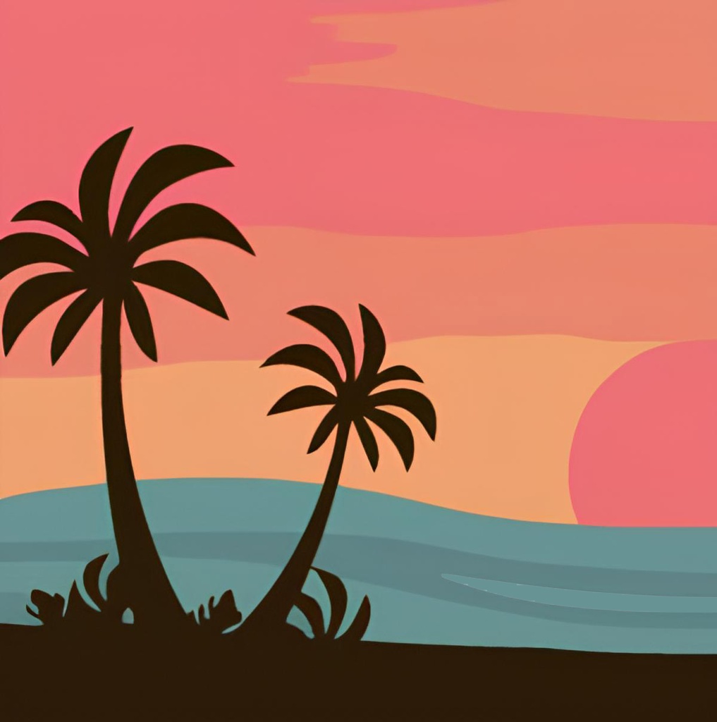 Rolled Mini Paint by Numbers - Palm Trees At Sunset